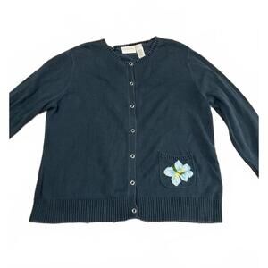 Liz Claiborne Vintage Knit Cardigan with Floral Embroidery Pocket